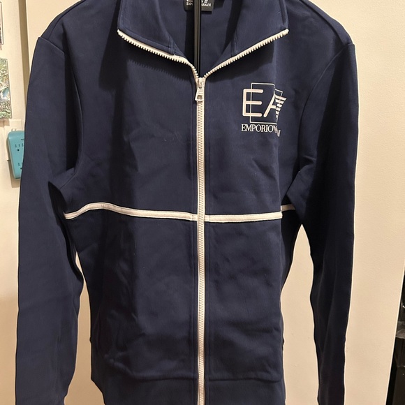 Emporio Armani Navy and White EA7 Zip-Front Track Jacket - Picture 3 of 4